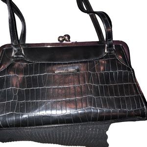 Rosetta black embossed alligator print shoulder bag hinged with kiss lock NWOT